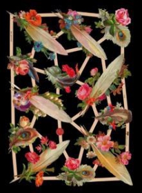 Glanzbilder mit Silber-Glimmer - 12 Federn mit Blumen