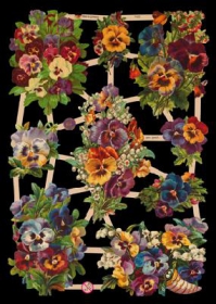 Glanzbilder mit Silber-Glimmer - 9 Bilder mit Stiefmütterchen