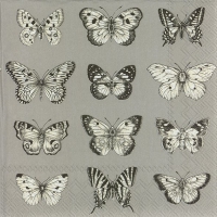 Servietten 25x25 cm - BUTTERFLIES grey