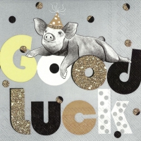 Servietten 25x25 cm - GOOD LUCK PIG grey Servietten 25x25 cm - GOOD LUCK PIG grey