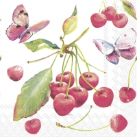 Servietten 25x25 cm - CHERRIES AND BUTTERFLY