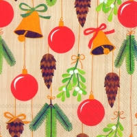Servietten 33x33 cm - BELLS, BALLS AND CONES cream