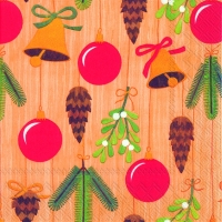 Servietten 33x33 cm - BELLS, BALLS A. CONES cinnamon