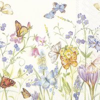 Servietten 33x33 cm - BUTTERFLIES AND BLOSSOMS white