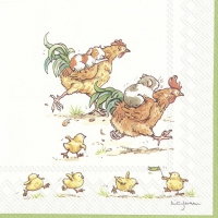 Servietten 33x33 cm - RUN ROOSTER RUN white