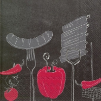 Servietten 33x33 cm - FIRE UP THE GRILL red