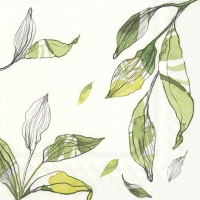 Servietten 33x33 cm - LEAVES white