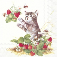 Servietten 33x33 cm - KITTY AND STRAWBERRIES