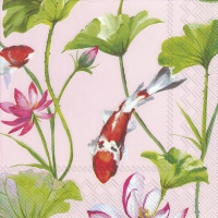 Servietten 33x33 cm - KOI AND WATERLILY light rose