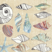 Servietten 33x33 cm - CLAMS IN THE SAND cream