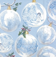 Servietten 33x33 cm - WINTER BAUBLES light blue