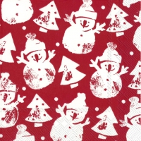 Servietten 33x33 cm - SNOWMAN STAMP red Servietten 33x33 cm - SNOWMAN STAMP red