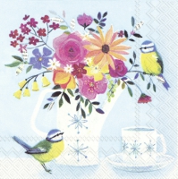 Servietten 33x33 cm - POT FLOWERS light blue