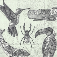 Servietten 33x33 cm - TATTOO ANIMALS grey