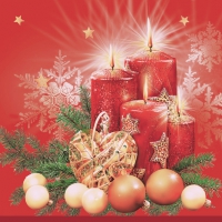 Servietten 33x33 cm - Red Candles & Heart Bauble Red