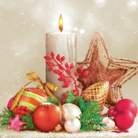 Servietten 33x33 cm - Xmas Candle, Star & Baubles
