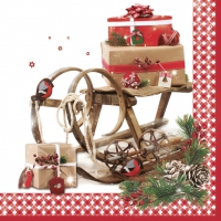 Servietten 33x33 cm - Vintage Sleigh with Presents