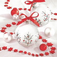 Servietten 33x33 cm - White & Red Baubles
