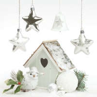 Servietten 33x33 cm - White Xmas Decor with Bird House
