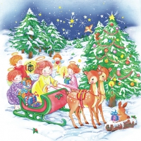 Servietten 33x33 cm - Xmas Angels on a Sleigh