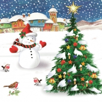 Servietten 33x33 cm - Snowman with Xmas Tree