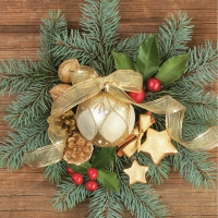 Servietten 33x33 cm - Gold Bauble on Spruce Twigs