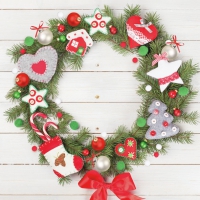 Servietten 33x33 cm - Xmas Wreath with Felt Decorations