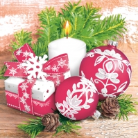 Servietten 33x33 cm - Kerze und Kugeln