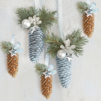 Servietten 33x33 cm - Natural and Blue Spruce Cones