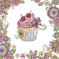 Servietten 33x33 cm - Sweet Graphic Cupcake in Flower Frame