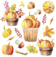 Servietten 33x33 cm - Pumpkins in Wooden Buckets