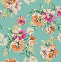 Servietten 33x33 cm - Flower Meadow Pattern  Turquoise