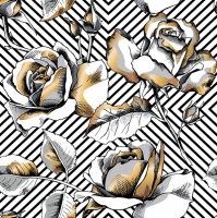 Servietten 33x33 cm - Golden Roses on a Diagonal Stripes