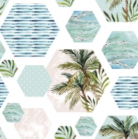 Servietten 33x33 cm - Palms in Hexagons with Blue Background