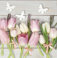 Servietten 33x33 cm - White & Pink Tulips on Wood