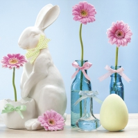 Servietten 33x33 cm - Porcelain Bunny and Pink Gerberas 