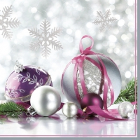 Servietten 33x33 cm - Silver & Purple Christmas Baubles