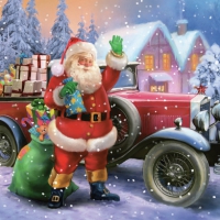 Servietten 33x33 cm - Santa Claus & Vintage Car