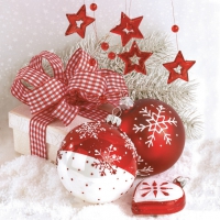 Servietten 33x33 cm - Red & White Baubles & Present
