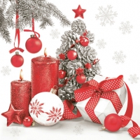 Servietten 33x33 cm - Red & White Xmas Composition