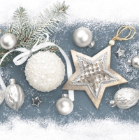 Servietten 33x33 cm - Silver Elegant Baubles