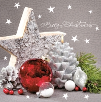 Servietten 33x33 cm - White Pine Cone Candle with Wooden Star Servietten 33x33 cm - White Pine Cone Candle with Wooden Star