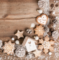 Servietten 33x33 cm - Winter Decorations on Wooden Board Servietten 33x33 cm - Winter Decorations on Wooden Board