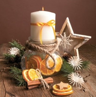 Servietten 33x33 cm - Candle in Jar Full of Orange Slices Servietten 33x33 cm - Candle in Jar Full of Orange Slices