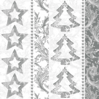 Servietten 33x33 cm - Silver Graphic Stars and Trees Servietten 33x33 cm - Silver Graphic Stars and Trees