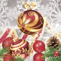 Servietten 33x33 cm - Elegance Red Baubles with Snowflakes