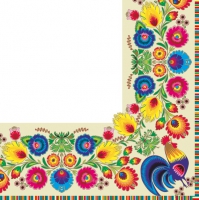 Servietten 33x33 cm - Folk Cocks White & Cream