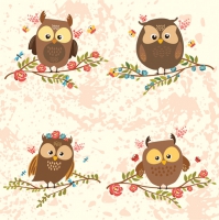 Servietten 33x33 cm - Brown Owls on Twigs
