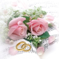 Servietten 33x33 cm - Wedding Rings & Pink Roses Servietten 33x33 cm - Wedding Rings & Pink Roses