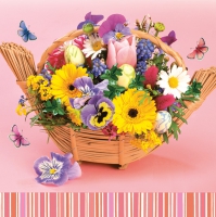 Servietten 33x33 cm - Colourful Bouquet in a Basket Servietten 33x33 cm - Colourful Bouquet in a Basket